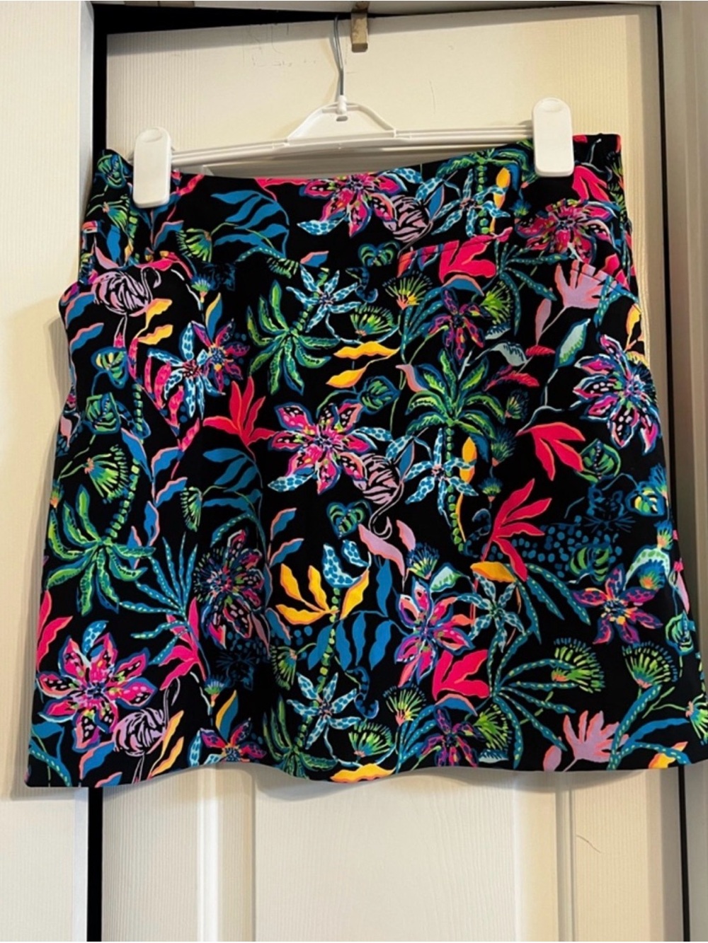 Lilly Pulitzer Luxletic Monica Black Skort with Neon Floral Print